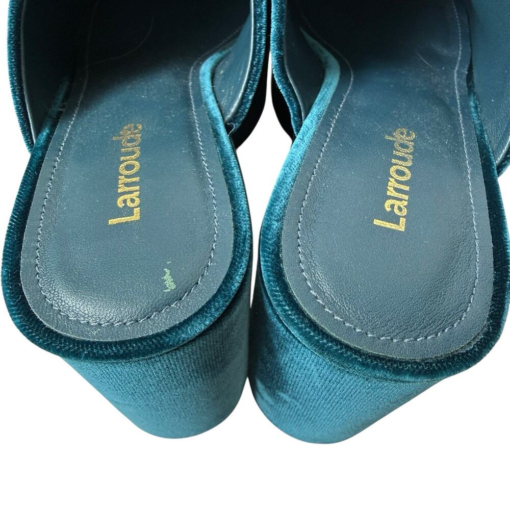 Larroude Shoes Womens 6.5 Green Miso Velvet Clog Heels Platform Retro Glam - Picture 10 of 10